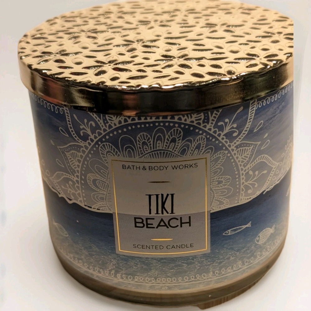 Bath & Body Works 14.5 Oz Tiki Beach 3-Wick Candle LIT 2/3 Full Vanilla Coconut